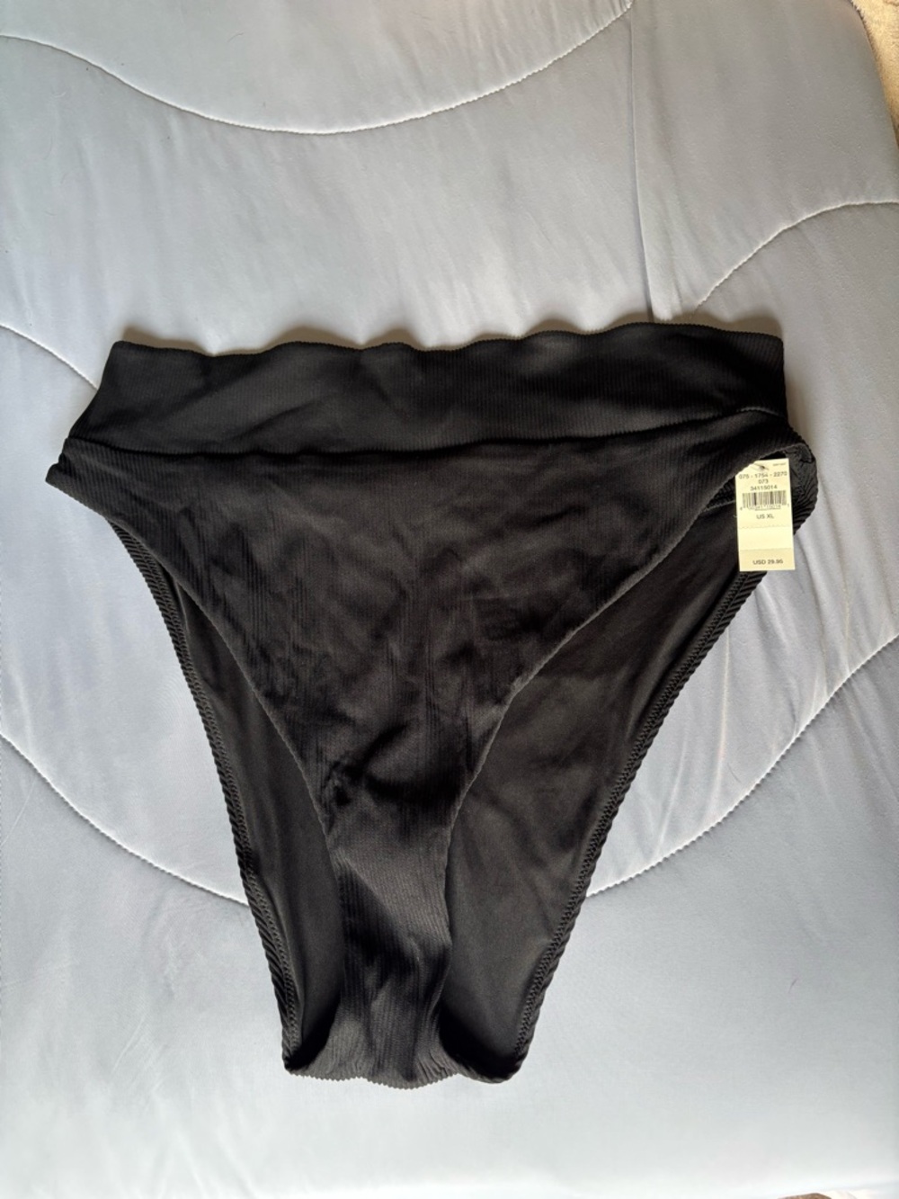 Aerie Black High-Waist Ribbed Bikini Bottom
